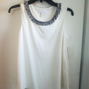 NWT White Charter Club tank blouse w fringe